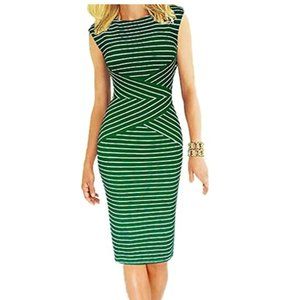 Striped luxe stretch pencil midi dress